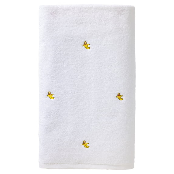 REGALWOVEN Cute Embroidery Cotton Bath Towels, 1 Pack Soft and Absorbent Oversized Towel for Home, Hotel, Spa, Gym Banana White 55" x 28"
