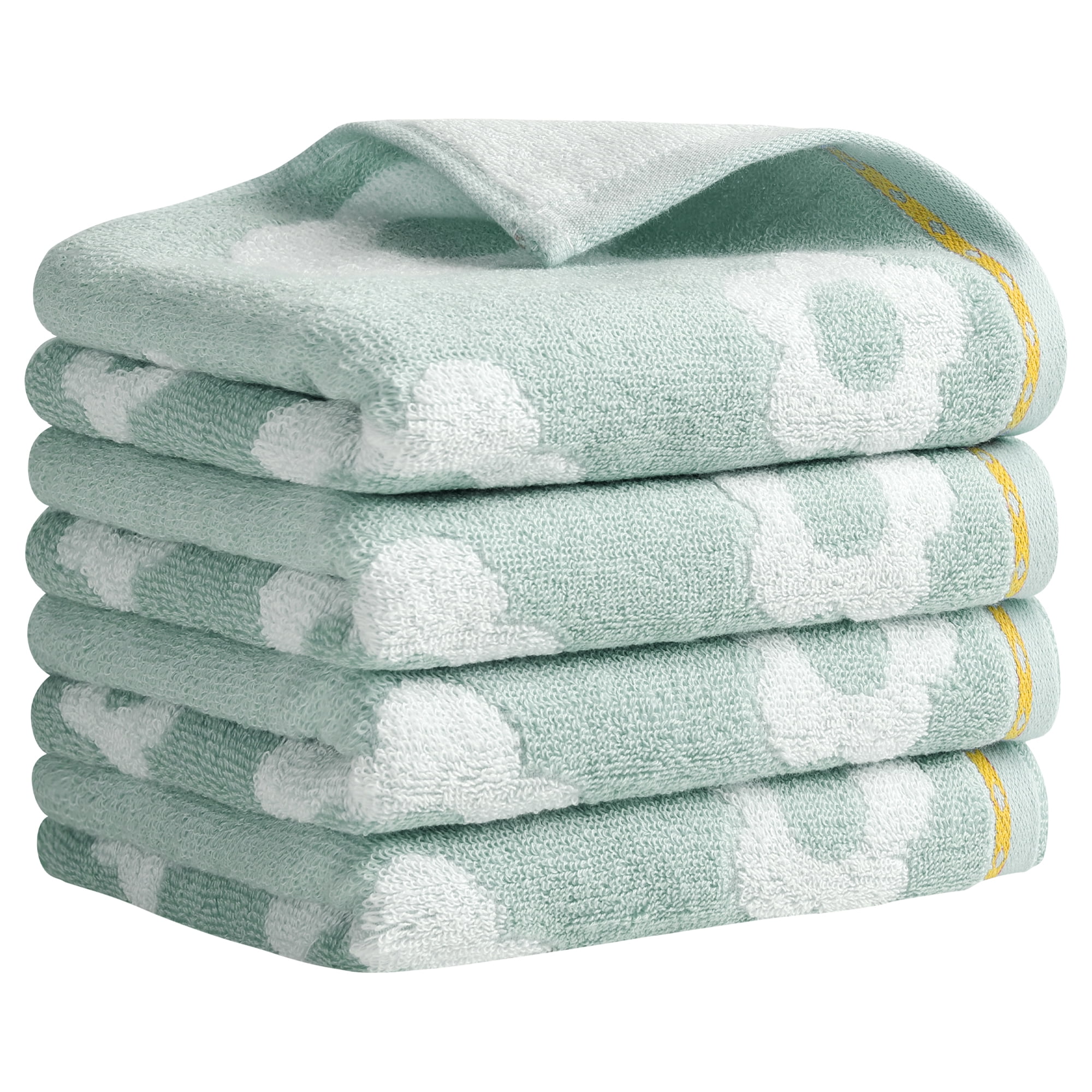 REGALWOVEN Cute Floral Hand Towels Flower Pattern Cotton Hand Towel Soft Absorbent Decorative Towel for Bathroom Spa Gym Green 4-Piece