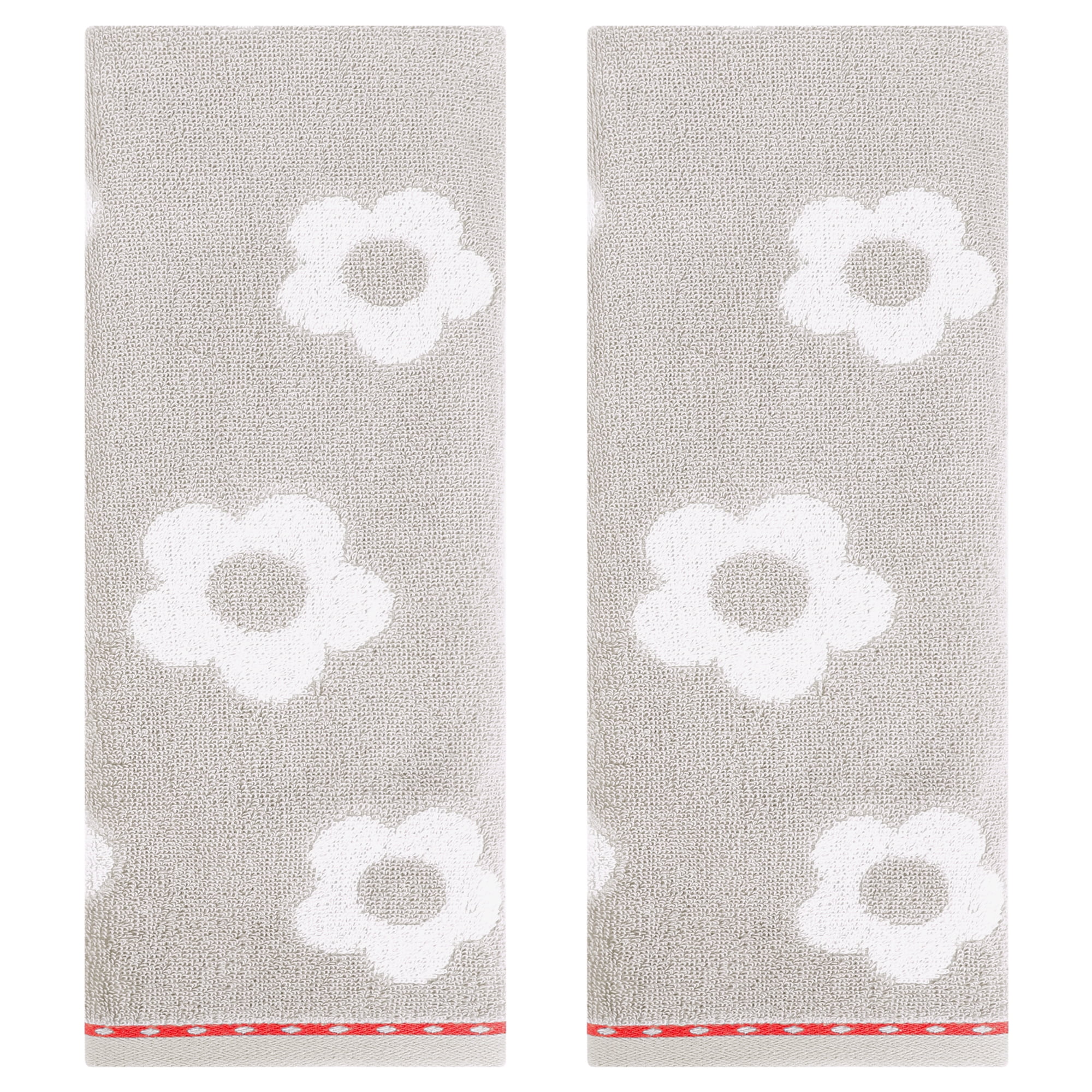 REGALWOVEN Cute Floral Hand Towels Flower Pattern Cotton Hand Towel Soft Absorbent Decorative Towel for Bathroom Spa Gym Grey 2-Piece