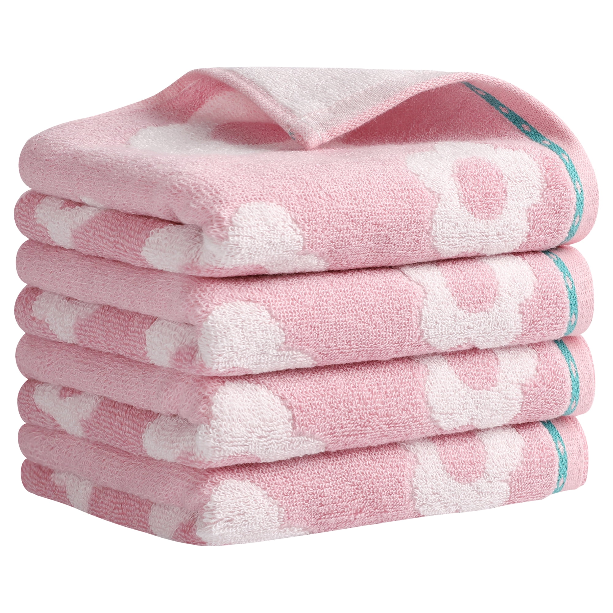 REGALWOVEN Cute Floral Hand Towels Flower Pattern Cotton Hand Towel Soft Absorbent Decorative Towel for Bathroom Spa Gym Pink 4-Piece