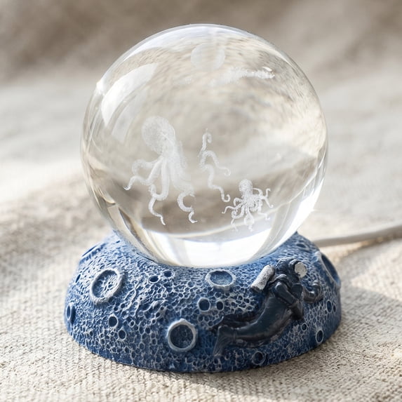 REGALWOVEN Cute Glowing Crystal Ball Figurine, 3D Glass Ornament Paperweight with LED Light Base,Girls Gifts Beige Style J 2.4"L x 2.4"W x 3.1"H