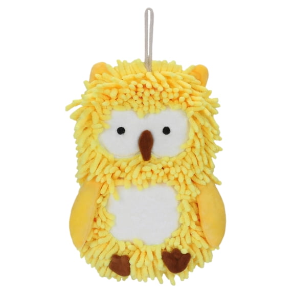 REGALWOVEN Cute Owl Animal Shaped Chenille Hanging Hand Towels, Super Absorbent Soft Decorative Towel for Kitchen, Bathroom Yellow 11" x 9"