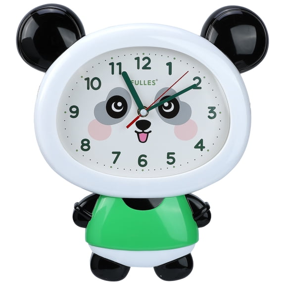 REGALWOVEN Cute Panda Wall Clock, Cartoon Animal Decorative Clocks Silent Non-Ticking Green 15 x 12 x 1.7 inch