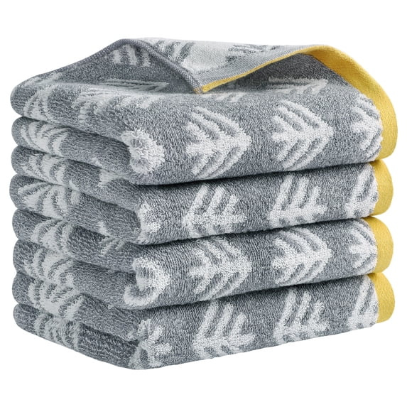 REGALWOVEN Cute Pattern Cotton Hand Towel Set 14" x 30" Soft Absorbent Hand Towels for Bathroom, Home Decor Dark Grey 4-Piece