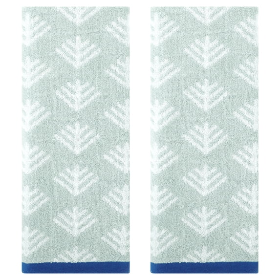 REGALWOVEN Cute Pattern Cotton Hand Towel Set 14" x 30" Soft Absorbent Hand Towels for Bathroom, Home Decor Green 2-Piece