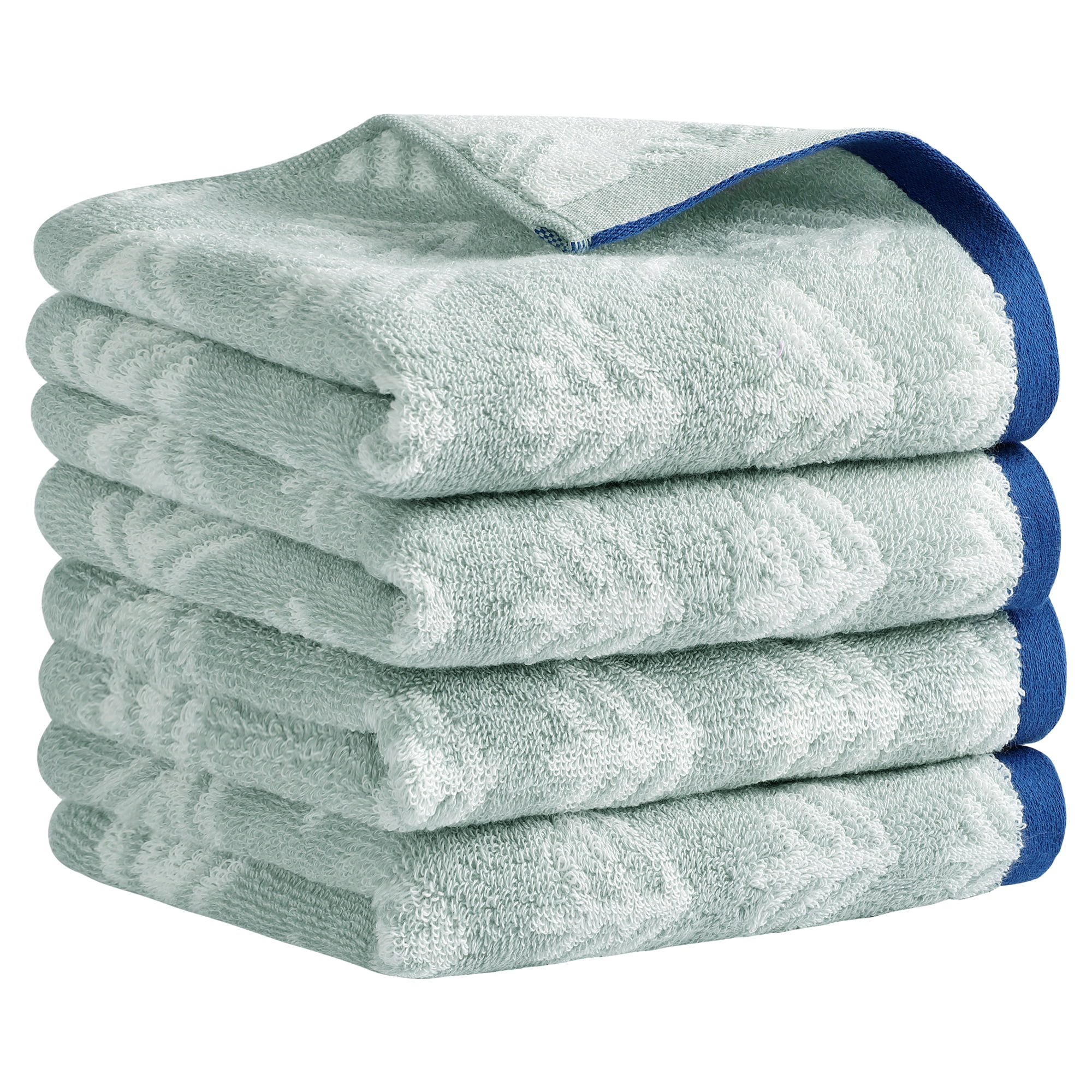 REGALWOVEN Cute Pattern Cotton Hand Towel Set 14" x 30" Soft Absorbent Hand Towels for Bathroom, Home Decor Green 4-Piece