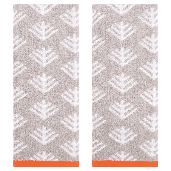 REGALWOVEN Cute Pattern Cotton Hand Towel Set 14" x 30" Soft Absorbent Hand Towels for Bathroom, Home Decor Light Grey 2-Piece