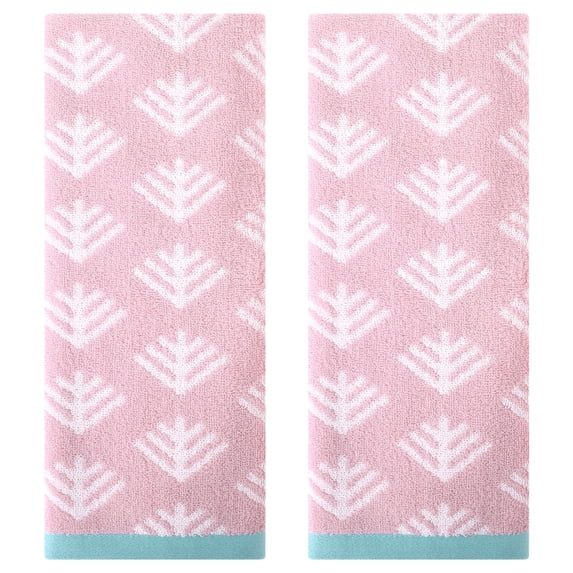 REGALWOVEN Cute Pattern Cotton Hand Towel Set 14" x 30" Soft Absorbent Hand Towels for Bathroom, Home Decor Pink 2-Piece