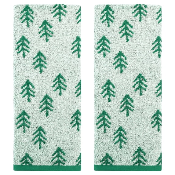 REGALWOVEN Cute Plant Pattern Hand Towels, 14" x 30" Cotton Soft Absorbent Bathroom Hand Towel Set for Bath, Spa, Hotel, Kitchen Green 2-Piece