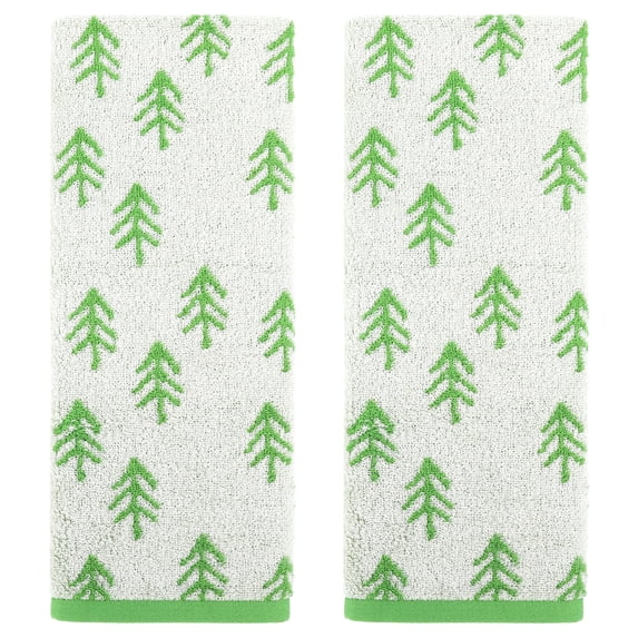 REGALWOVEN Cute Plant Pattern Hand Towels, 14" x 30" Cotton Soft Absorbent Bathroom Hand Towel Set for Bath, Spa, Hotel, Kitchen Light Green 2-Piece