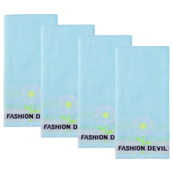 REGALWOVEN Daisy Jacquard Hand Towels 29" x 13", Floral Decorative Absorbent Towels for Home, Bathroom, Kitchen Blue 4pk