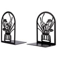 thumbnail image 1 of REGALWOVEN Decorative Floral Metal Bookends, Flower Design Book Ends for Shelves, Non-Skid Book Stopper for Home & Office, 2Pcs Black Style A 4.7"L x 3.5"W x 7"H, 1 of 6