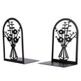 thumbnail image 1 of REGALWOVEN Decorative Floral Metal Bookends, Flower Design Book Ends for Shelves, Non-Skid Book Stopper for Home & Office, 2Pcs Black Style B 4.7"L x 3.5"W x 7"H, 1 of 6