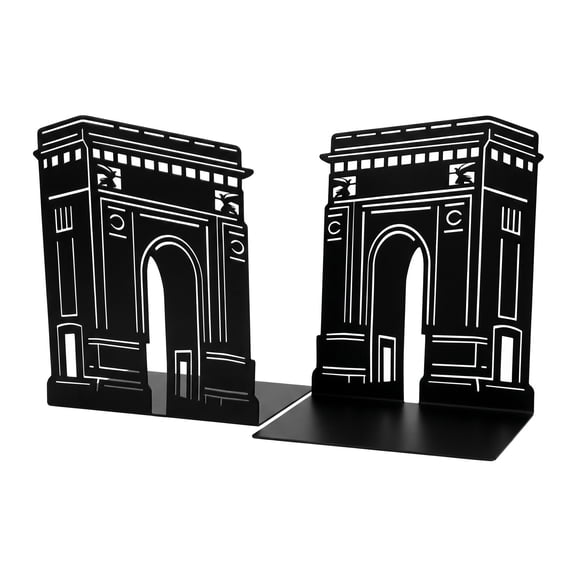 REGALWOVEN Decorative Metal Bookends with Hollow Tree Design, Book Ends Shelves, Non-Skid Bookshelf Black Arc de Triomphe Bookend 7.9"L x 4.3"W x 6.7"H