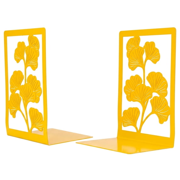 REGALWOVEN Decorative Metal Bookends, Large Book Ends for Shelves, Non-Skid Hollow-out Book Stopper for Home 2Pcs Gold 4.7"L x 3.5"W x 7"H