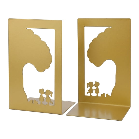 REGALWOVEN Decorative Metal Bookends for Shelves, Laser Cut Tree Design Book Ends, Non-Skid Bookshelf Organizer Gold Tree 7.9"L x 4.3"W x 6.7"H