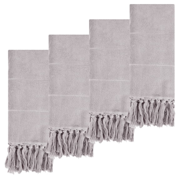 REGALWOVEN Decorative Turkish Hand Towels, Cotton Absorbent Soft Bath Towel Set for Bathroom, Kitchen, Face, Yoga, Gym Grey 4-Piece