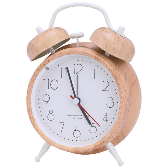 REGALWOVEN Desk Mechanical Alarm Clock, Minimalist Wood-Grain Patterns, Loud Alarms, Perfect for Study/Office White 4.6"L x 2.2"W x 6.6"H