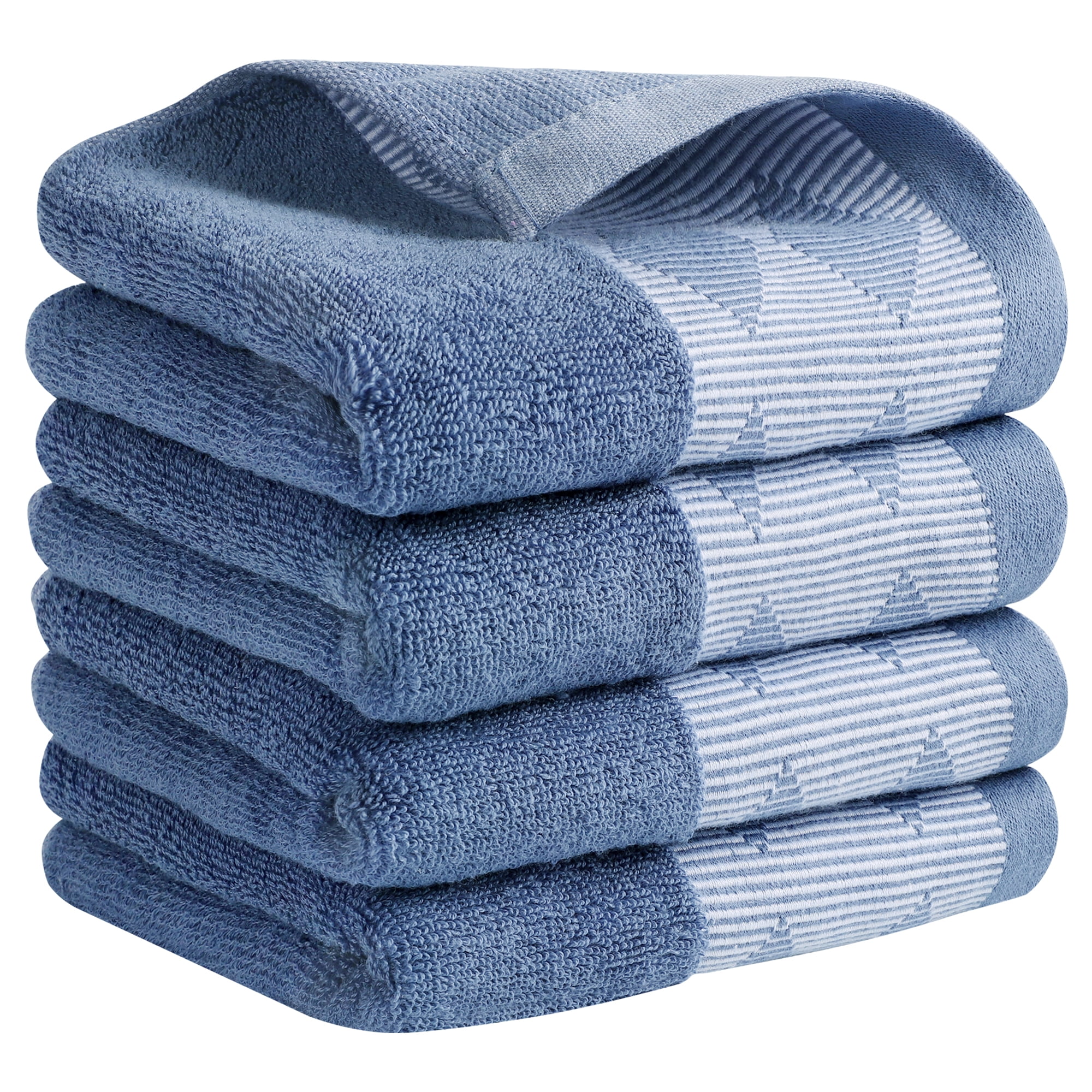 REGALWOVEN Diamond Patterned Hand Towel, Thick Cotton Absorbent Face Soft Towels for Spa, Bath, Gym, Kitchen Blue 4-Piece