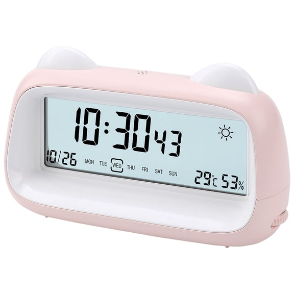 REGALWOVEN Digital Alarm Clock Backlight, Cartoon Design, Loud Wake-Up Sound for Bedroom/Dorm Pink 6.1"L x 1.8"W x 3.7"H