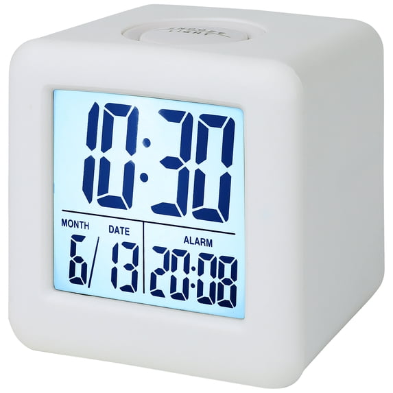 REGALWOVEN Digital Alarm Clock LED Colorful Light, Ascending Sound, Snooze Function for Bedroom/Dorm White 3.1"L x 2.6"W x 3.1"H