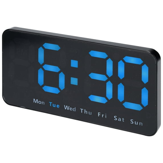 REGALWOVEN Digital Dual Alarm Clock, Big Numbers Display Dimmable Wall Clocks, Temperature, Day of Week, DST Desk Alarms Blue 8.3"L x 1.2"W x 4.3"H