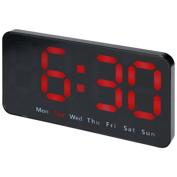 REGALWOVEN Digital Dual Alarm Clock, Big Numbers Display Dimmable Wall Clocks, Temperature, Day of Week, DST Desk Alarms Red 8.3"L x 1.2"W x 4.3"H