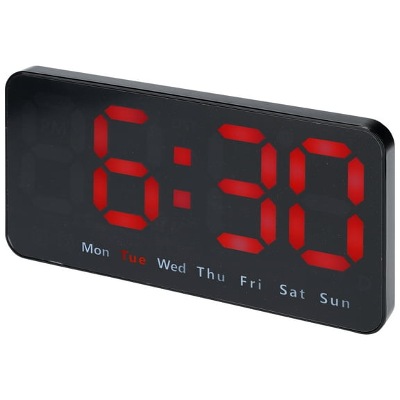 REGALWOVEN Digital Dual Alarm Clock, Big Numbers Display Dimmable Wall Clocks, Temperature, Day of Week, DST Desk Alarms Red 8.3"L x 1.2"W x 4.3"H