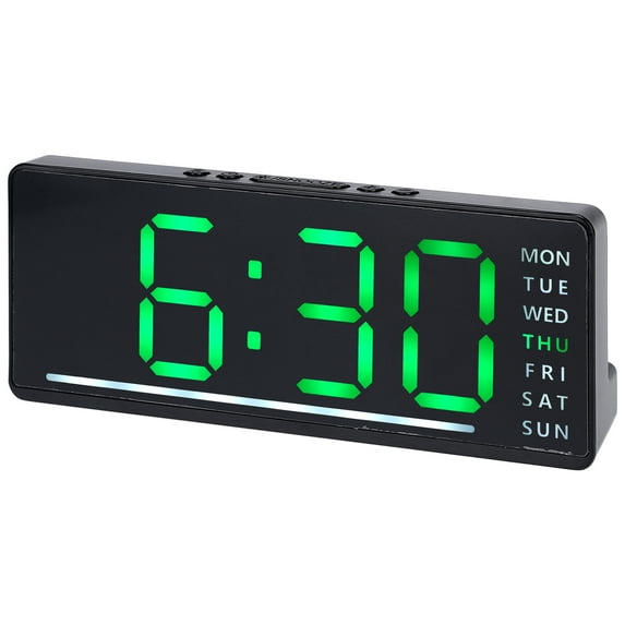 REGALWOVEN Digital Dual Alarm Clock for Bedroom, Easy to Set, Dimmable, Date Day of Week Temp Snooze, 12/24H 6.1 x 2.4 x 1 inch Green