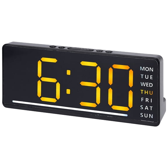 REGALWOVEN Digital Dual Alarm Clock for Bedroom, Easy to Set, Dimmable, Date Day of Week Temp Snooze, 12/24H 6.1 x 2.4 x 1 inch Orange
