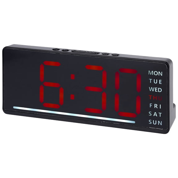 REGALWOVEN Digital Dual Alarm Clock for Bedroom, Easy to Set, Dimmable, Date Day of Week Temp Snooze, 12/24H 6.1 x 2.4 x 1 inch Red
