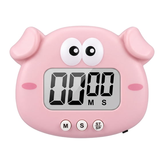 REGALWOVEN Digital Kitchen Timer, Loud Alarm Clock with Magnetic Backing and Stand, Perfect for Cooking, Study and Exercise Pink Pig