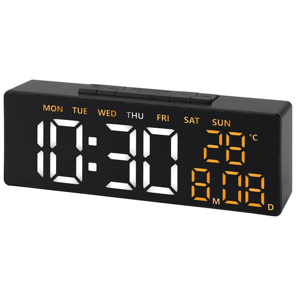 REGALWOVEN Dimmable LED Alarm Clock 3-Level Brightness, Dual Alarms, Snooze Function, Fits Bedside Table Orange 7.1"L x 1.4"W x 2.6"H