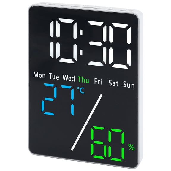 REGALWOVEN Dimmable LED Alarm Clock - 3-Level Brightness, Large LED Display, Dual Alarms for Bedroom White Housing and Color Light 3.5"L x 1.0"W x 4.7"H