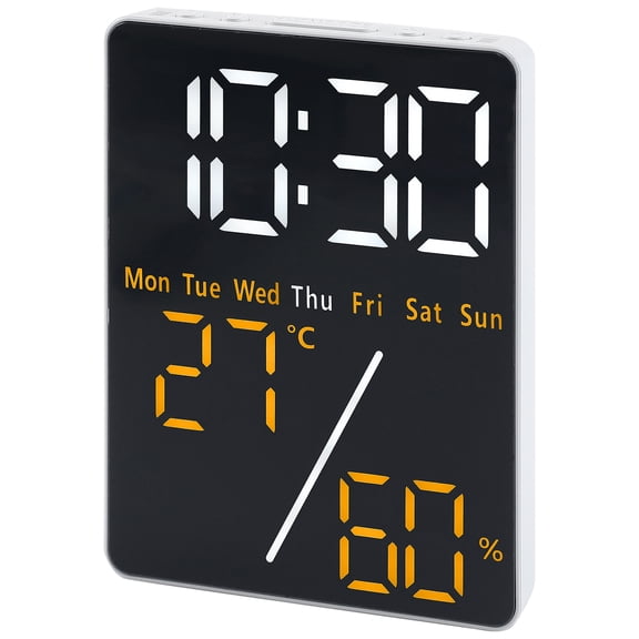 REGALWOVEN Dimmable LED Alarm Clock - 3-Level Brightness, Large LED Display, Dual Alarms for Bedroom White Housing and Orange Light 3.5"L x 1.0"W x 4.7"H