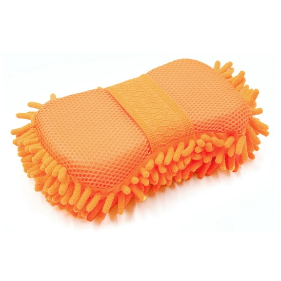 REGALWOVEN Durable Practical Microfiber Chenille Car Wash Sponge w Elastic Hand Strap Orange
