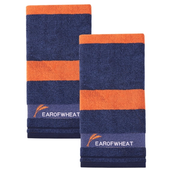 REGALWOVEN Ear of Wheat Stripe Cotton Hand Towel 13 x 29 Inches, Soft Absorbent Bathroom Towel for Home Decor, Hotel, Spa Blue 2pk