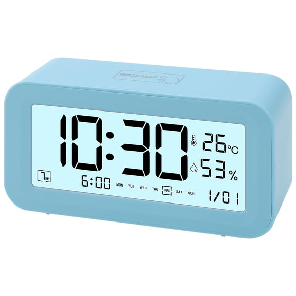 REGALWOVEN Electric Alarm Clock Adjustable Volume Loud Alarms, Battery Powered Fits Bedroom Blue 5.7"L x 2.0"W x 3.3"H