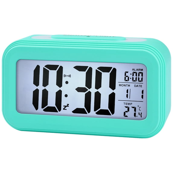 REGALWOVEN Electric Alarm Clock, Bright Colors, Backlight Gentle Wake-Up Sound for Bedroom/Dorm Turquoise 5.3"L x 1.8"W x 3.0"H