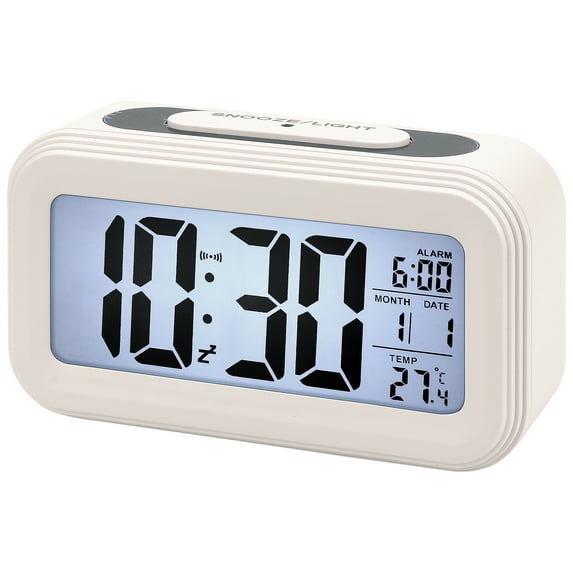 REGALWOVEN Electric Alarm Clock, Bright Colors, Backlight Gentle Wake-Up Sound for Bedroom/Dorm White 5.3"L x 1.8"W x 3.0"H