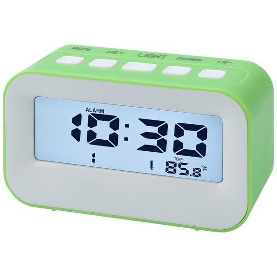 REGALWOVEN Electric Alarm Clock with Temperature Display - °F/°C Switchable, Battery Powered, Dual Alarms for Home Decor Green 4.3"L x 1.8"W x 2.4"H