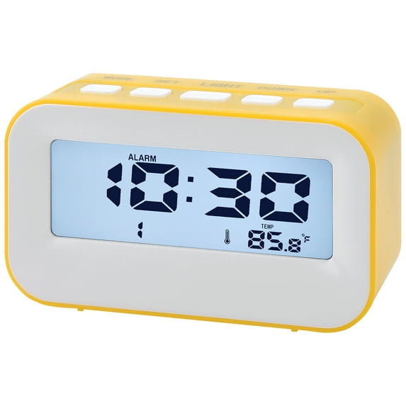 REGALWOVEN Electric Alarm Clock with Temperature Display - °F/°C Switchable, Battery Powered, Dual Alarms for Home Decor Yellow 4.3"L x 1.8"W x 2.4"H