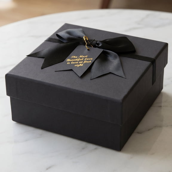 REGALWOVEN Elegant Rigid Present Box with Lids for Mug - Premium Luxury Gift Box with Printed Ribbon for All Occasions Black 5.9"L x 5.9"W x 2.8"H