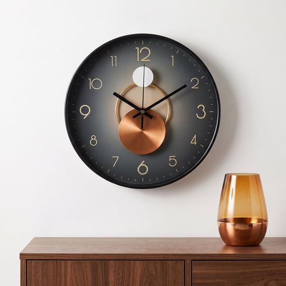 REGALWOVEN Exquisite Patterns Wall Clock, Silent Non Ticking Battery Operated Modern Clocks for Home Black-1 12 inch