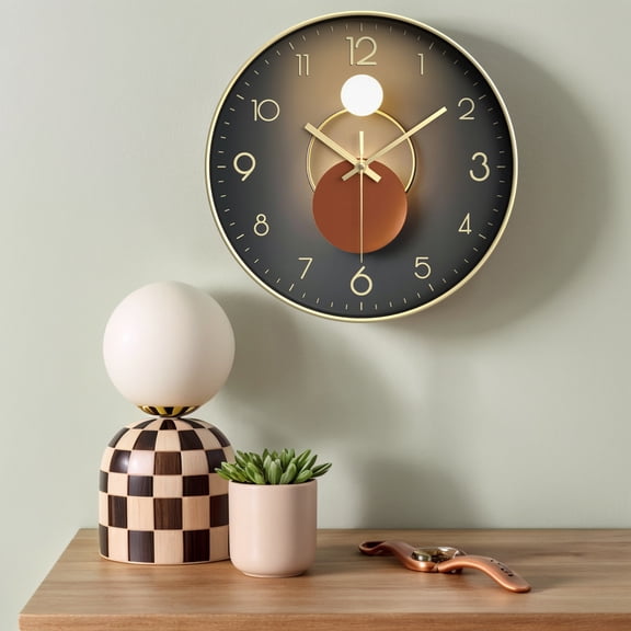 REGALWOVEN Exquisite Patterns Wall Clock, Silent Non Ticking Battery Operated Modern Clocks for Home Gold-1 12 inch