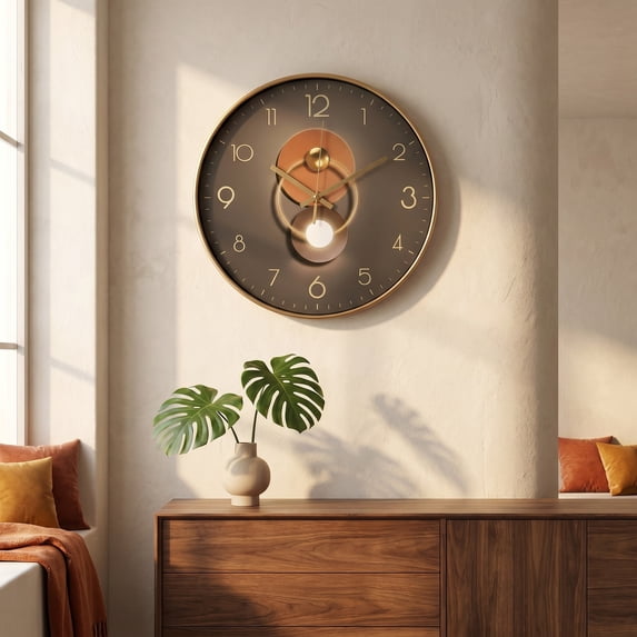 REGALWOVEN Exquisite Patterns Wall Clock, Silent Non Ticking Battery Operated Modern Clocks for Home Gold-4 12 inch