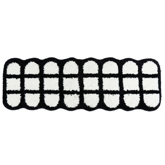 REGALWOVEN Extra Long Runner Rug Shaggy Faux Fur Kitchen Runner, Non-Slip Soft Plush Hallway Rug, Washable Bedside Mat Black White 47" x 16"