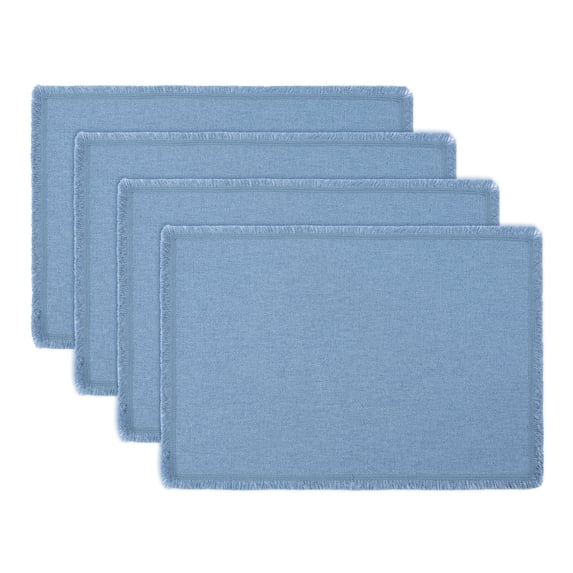 REGALWOVEN Farmhouse Placemats Set of 4 Cotton Linen Placemats for Dining Table Decor Indoor Outdoor Washable Kitchen Table Mat Wipe Clean Blue 17.7x13inch