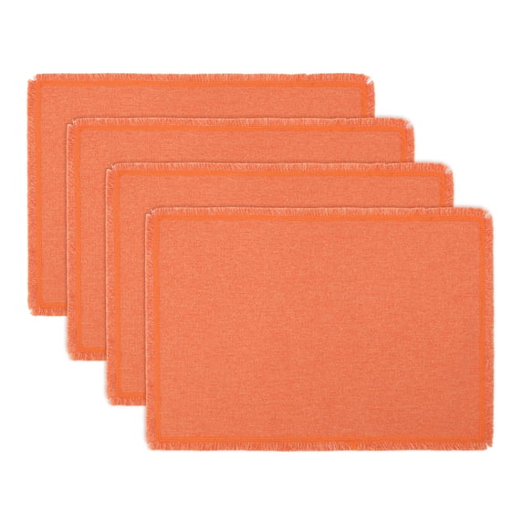 REGALWOVEN Farmhouse Placemats Set of 4 Cotton Linen Placemats for Dining Table Decor Indoor Outdoor Washable Kitchen Table Mat Wipe Clean Orange 17.7x13inch