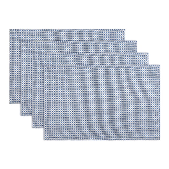 REGALWOVEN Farmhouse Placemats Set of 4 Cotton and Linen Placemats for Dining Table Decor Washable Kitchen Table Mat Wipe Clean Blue Gray 18.1x11.8inch